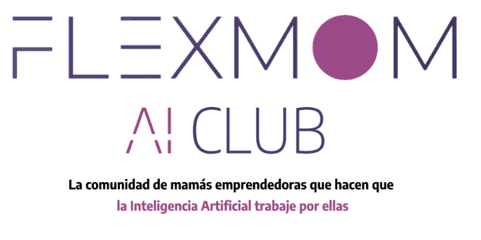 Logo of Flexmom AI Club with tagline in Spanish about moms and AI.